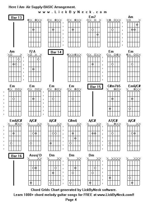 Chord Grids Chart of chord melody fingerstyle guitar song-Here I Am- Air Supply-BASIC Arrangement,generated by LickByNeck software.